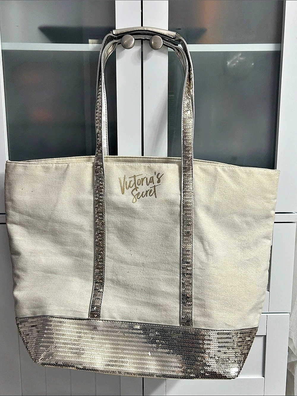 Victoria's Secret Metallic Silver & White Tote
